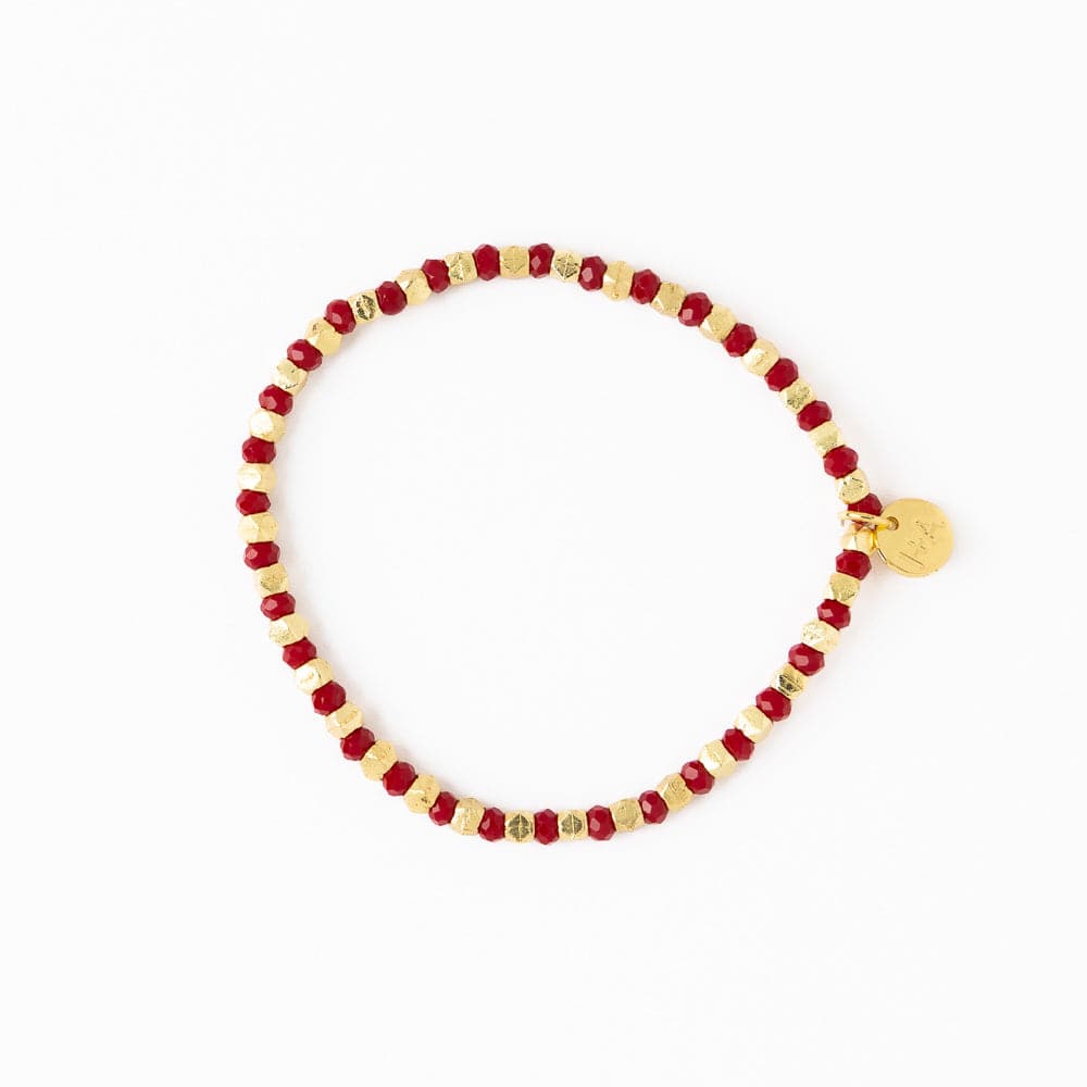 Louise Crystal Stretch Bracelet Red + Gold Wholesale