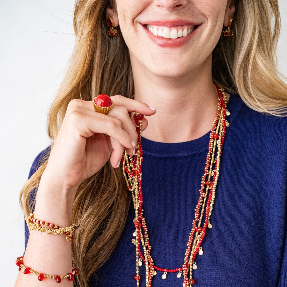 Louise Crystal Stretch Bracelet Red + Gold Wholesale