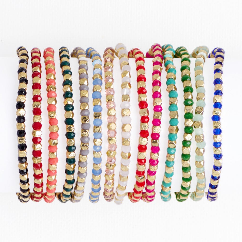 Louise Crystal Stretch Bracelet Teal + Gold Wholesale