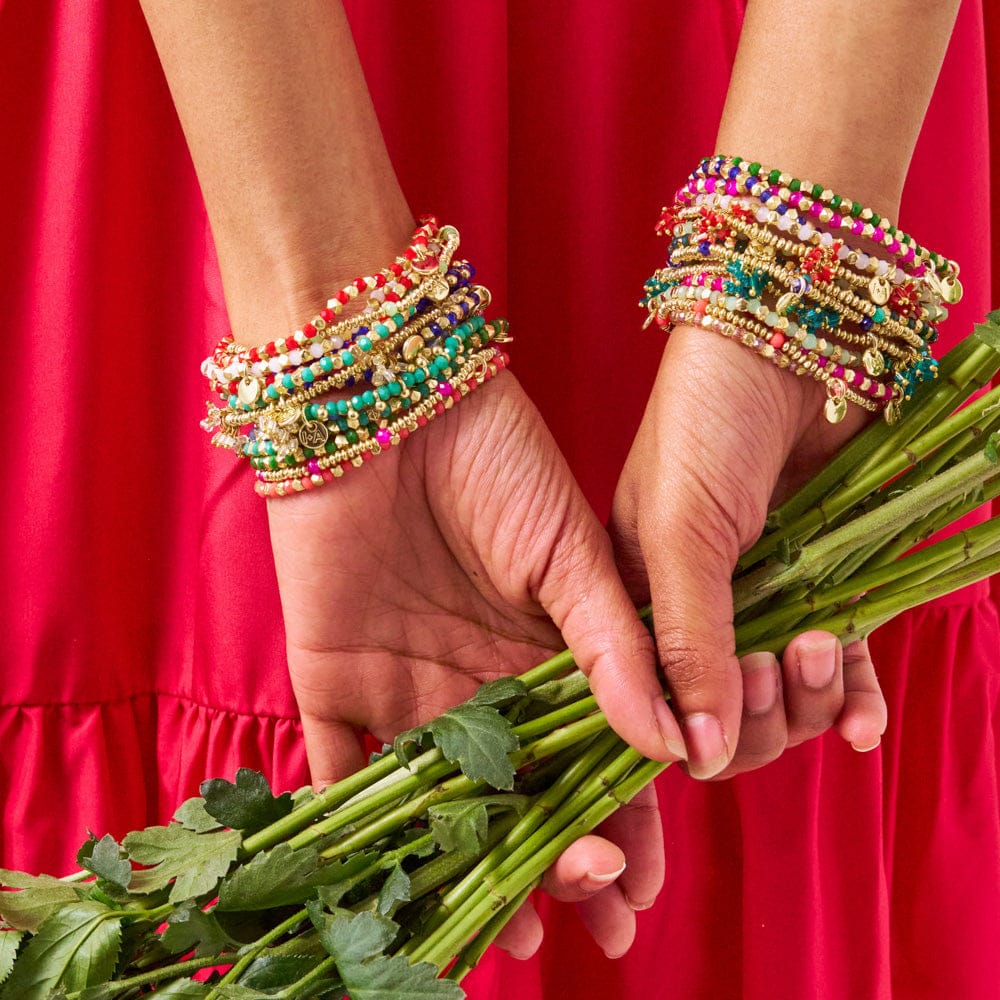 Louise Crystal Stretch Bracelet Tomato + Gold Wholesale