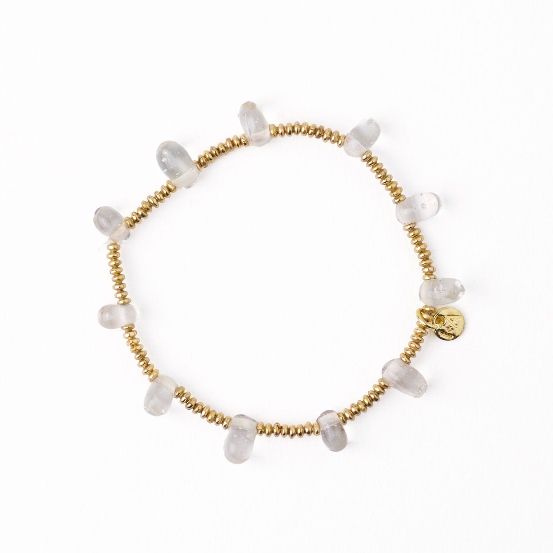 Hope Brass Stretch Bracelet With Glass Beads Clear Wholesale