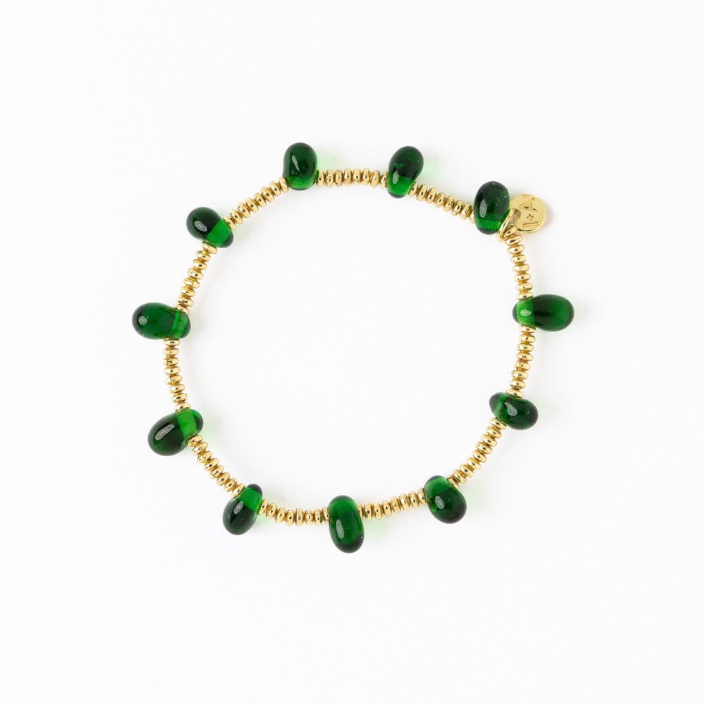 Hope Brass Stretch Bracelet With Glass Beads Green Wholesale