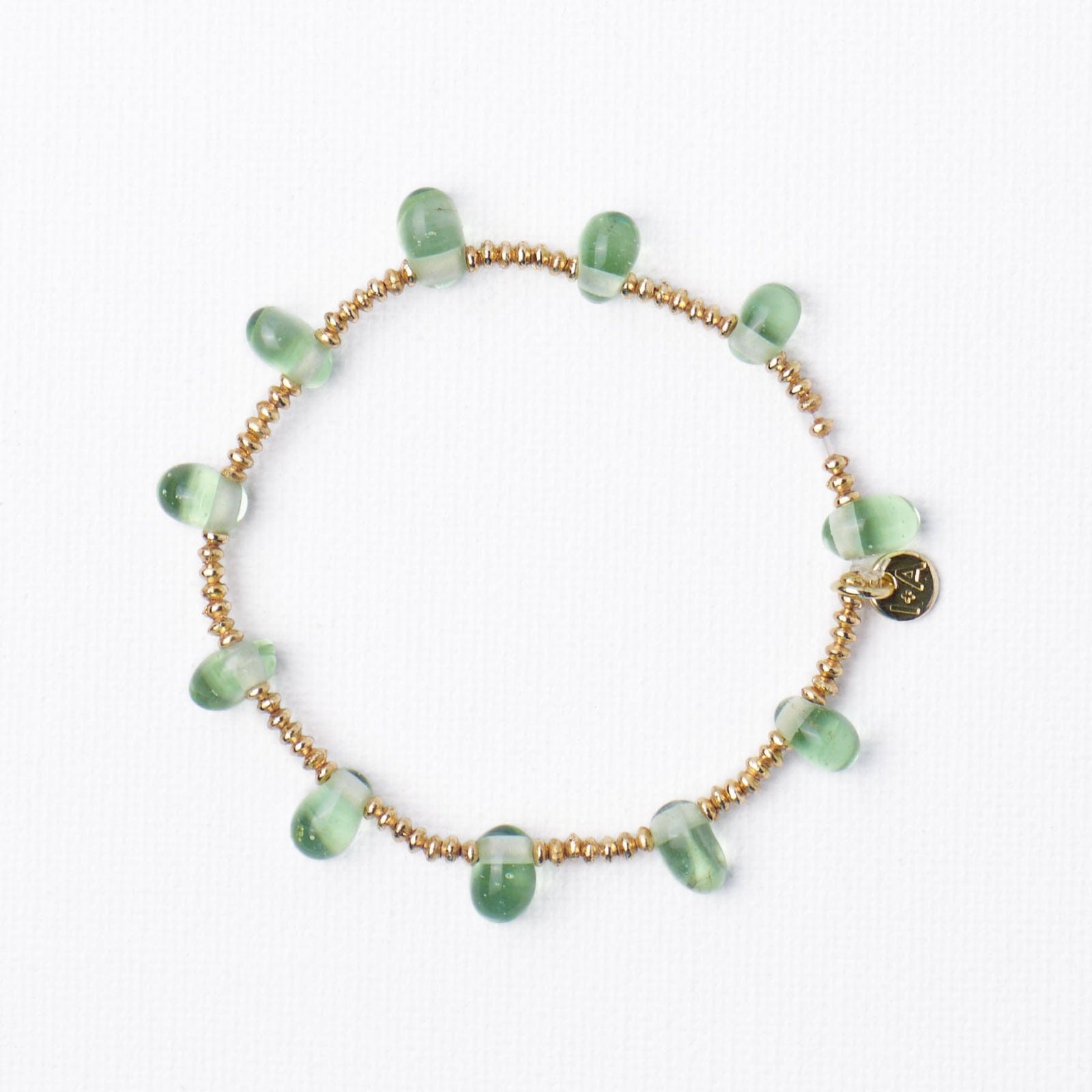 Hope Brass Stretch Bracelet With Glass Beads Mint Wholesale