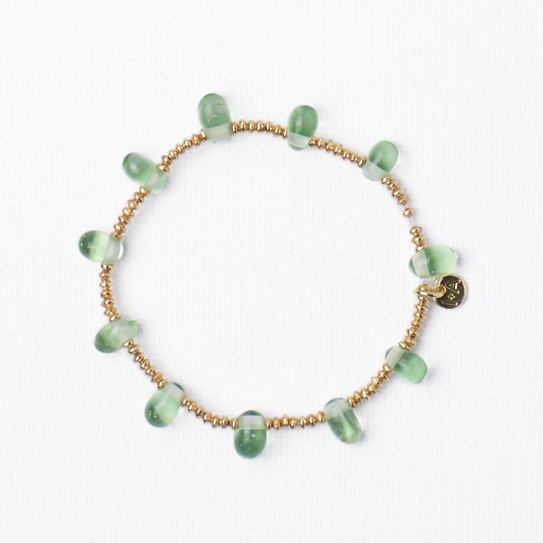 Hope Brass Stretch Bracelet With Glass Beads Mint Wholesale