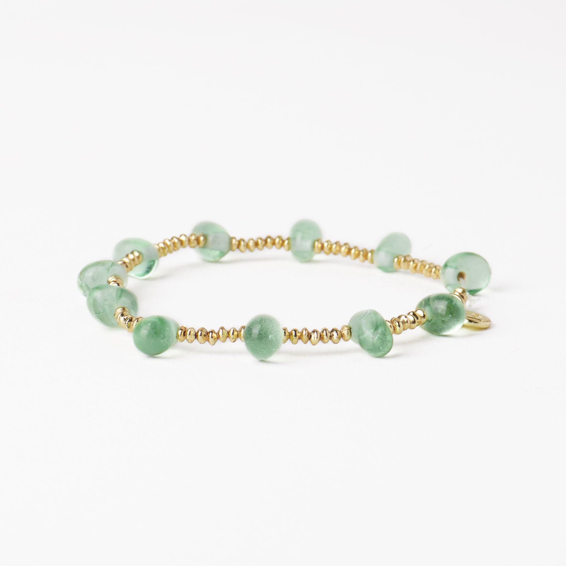 Hope Brass Stretch Bracelet With Glass Beads Mint Wholesale