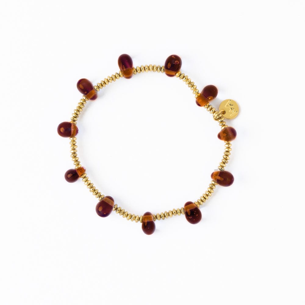 Hope Brass Stretch Bracelet With Glass Beads Amber Wholesale