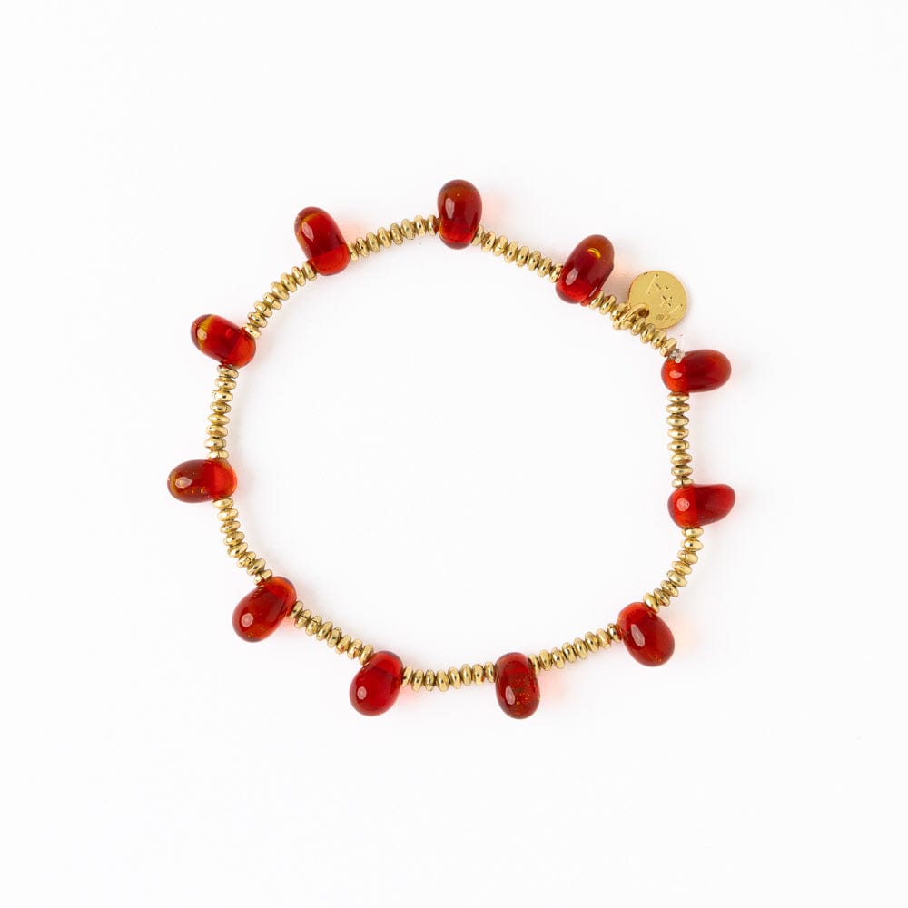 Hope Brass Stretch Bracelet With Glass Beads Red Wholesale