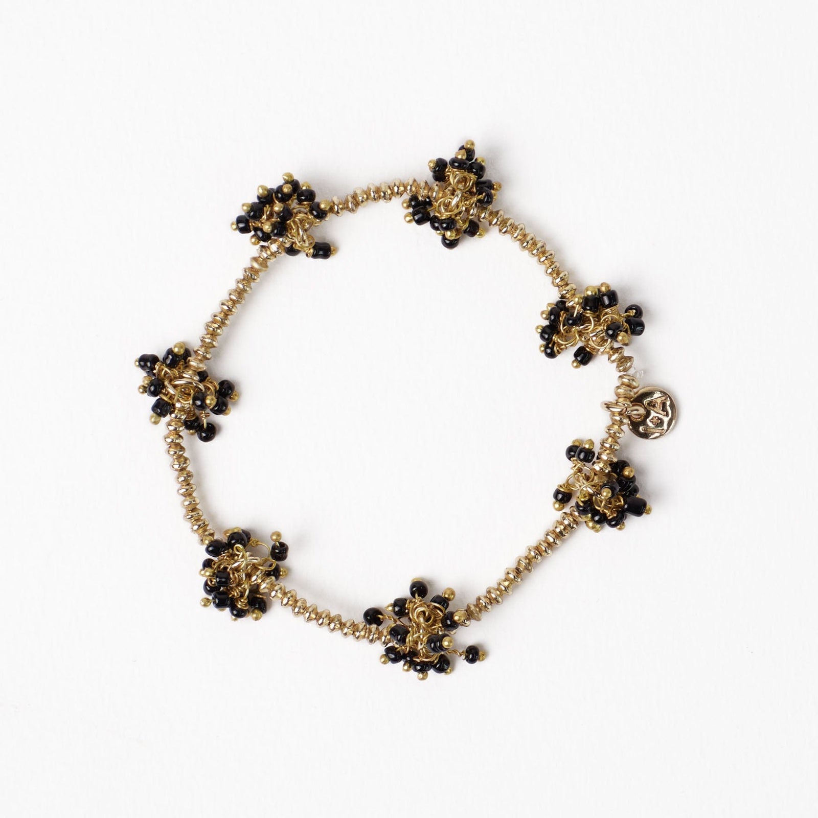 Kate Glass Cluster Beads Stretch Bracelet Black Wholesale