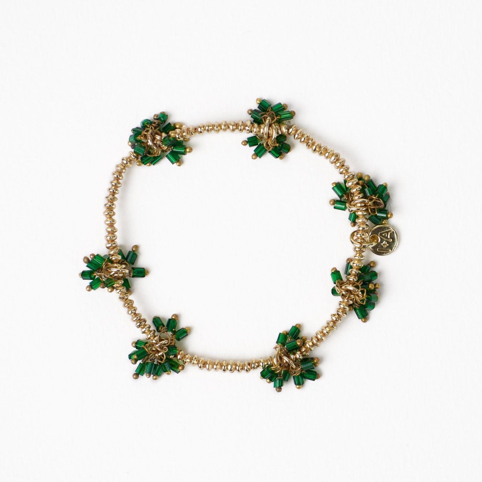 Kate Glass Cluster Beads Stretch Bracelet Dark Green Wholesale