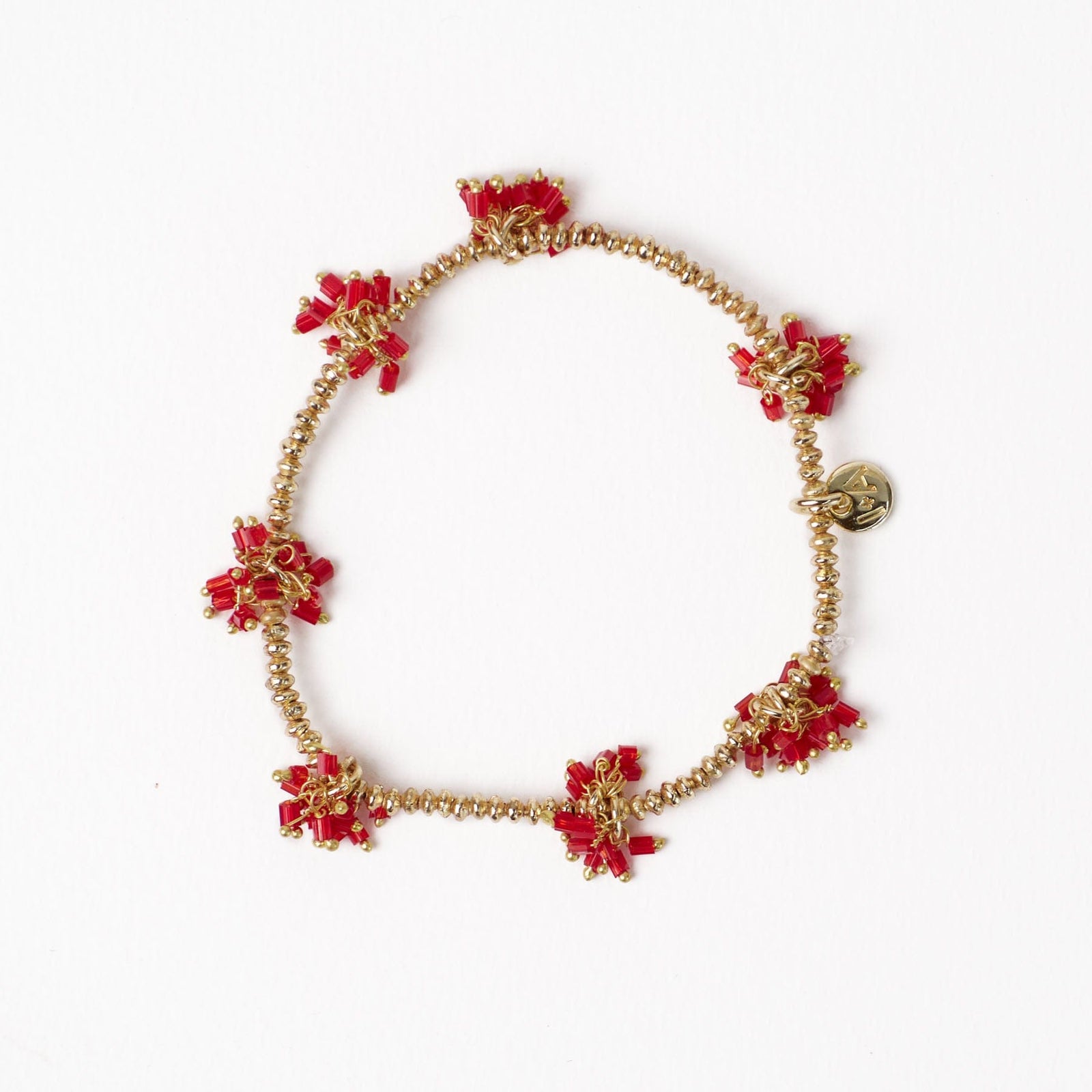 Kate Glass Cluster Beads Stretch Bracelet Red Wholesale