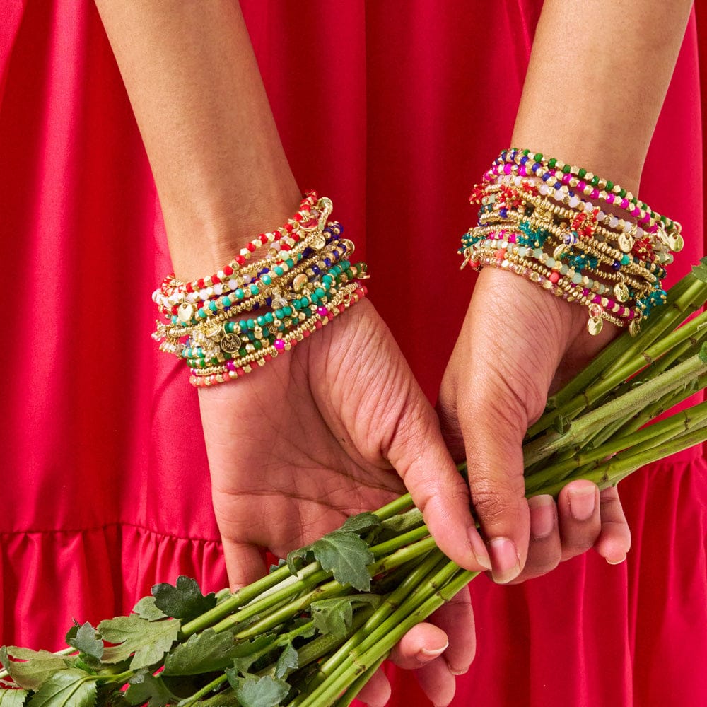 Kate Glass Cluster Beads Stretch Bracelet Red Wholesale