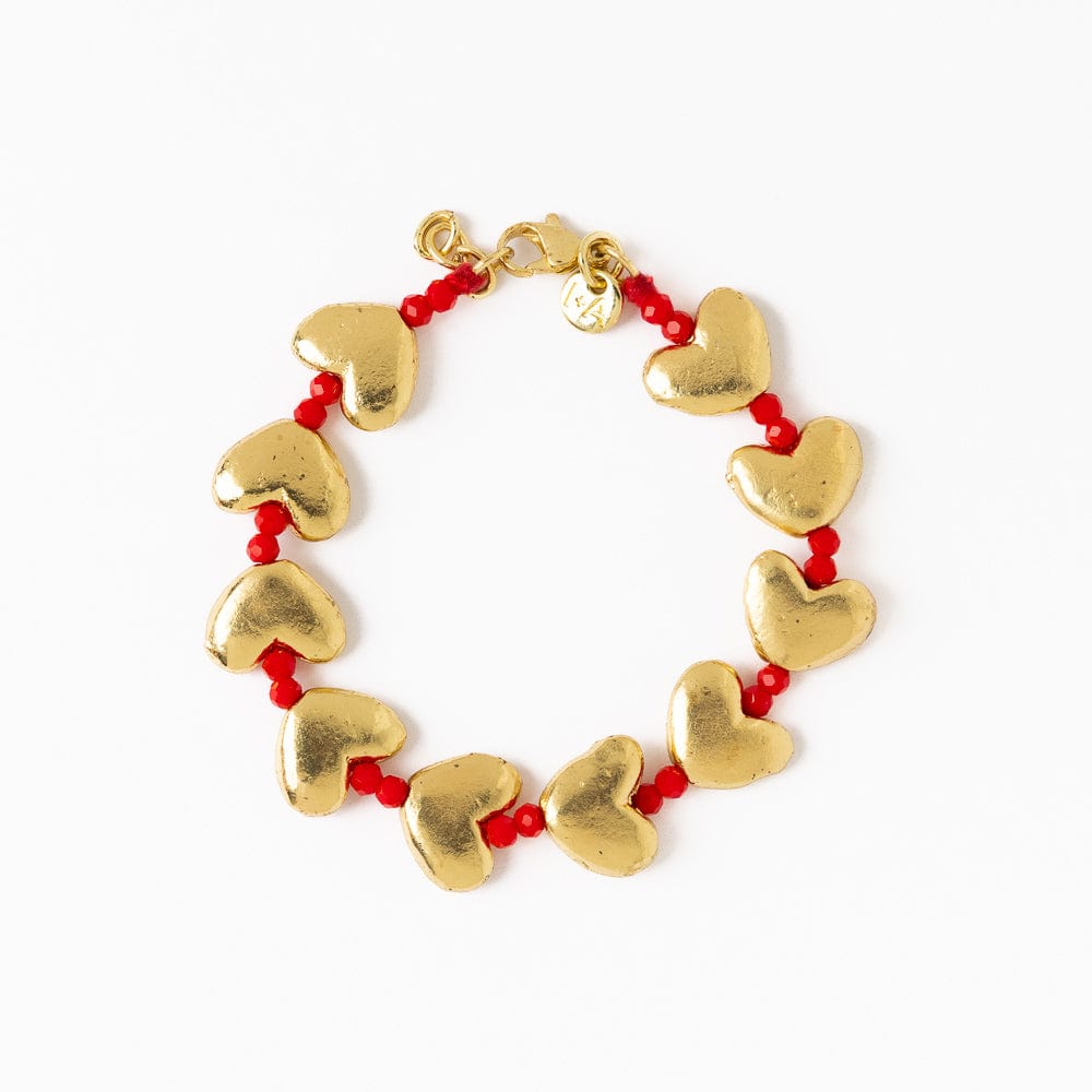 Kirsten Brass Heart Bracelet With Crystals Red Wholesale