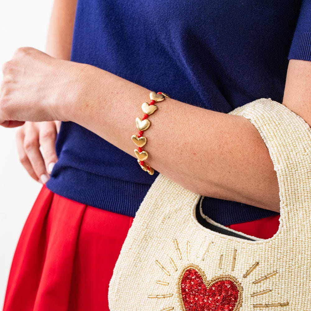 Kirsten Brass Heart Bracelet With Crystals Red Wholesale