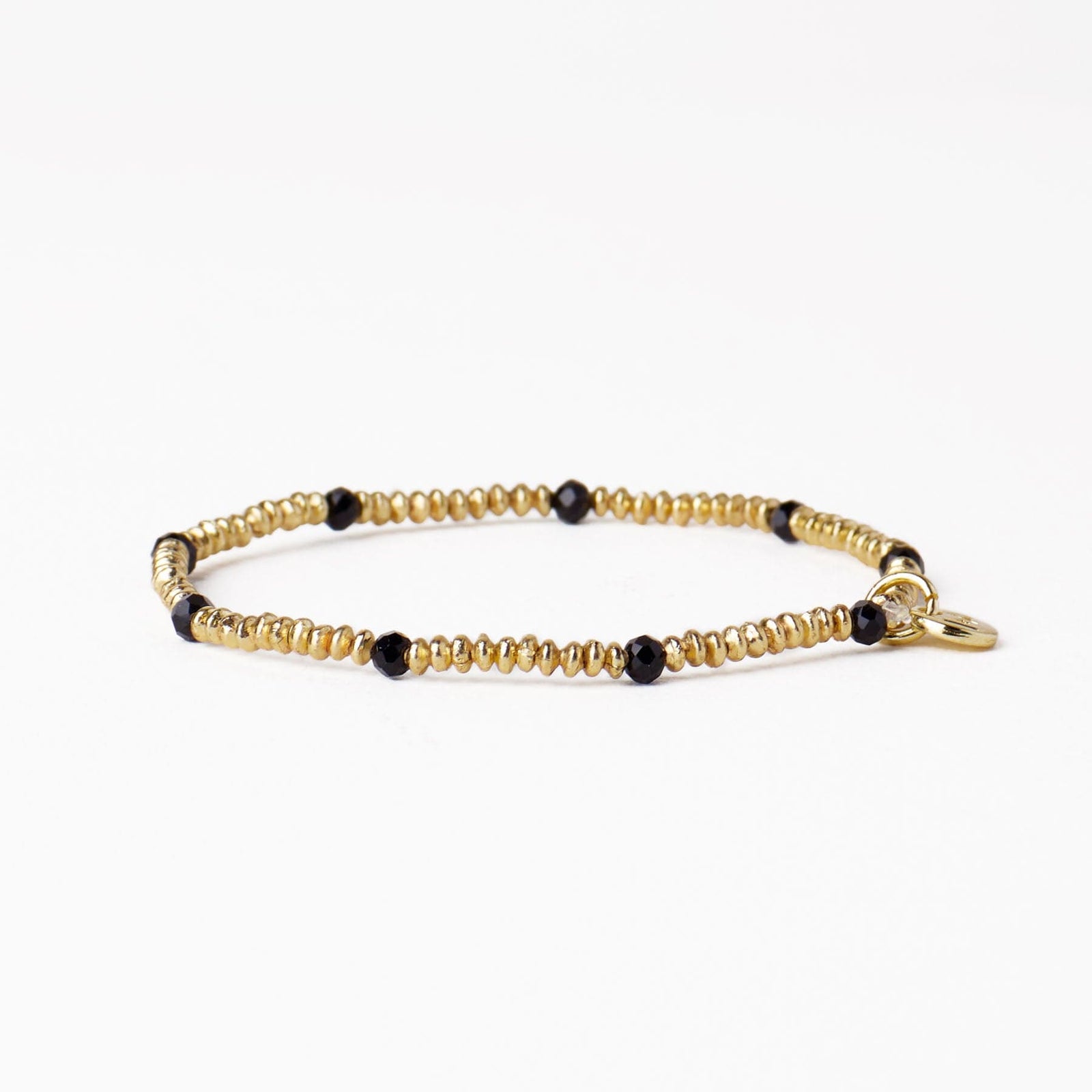 Ashley Small Brass + Crystal Stretch Bracelet Black + Gold Wholesale