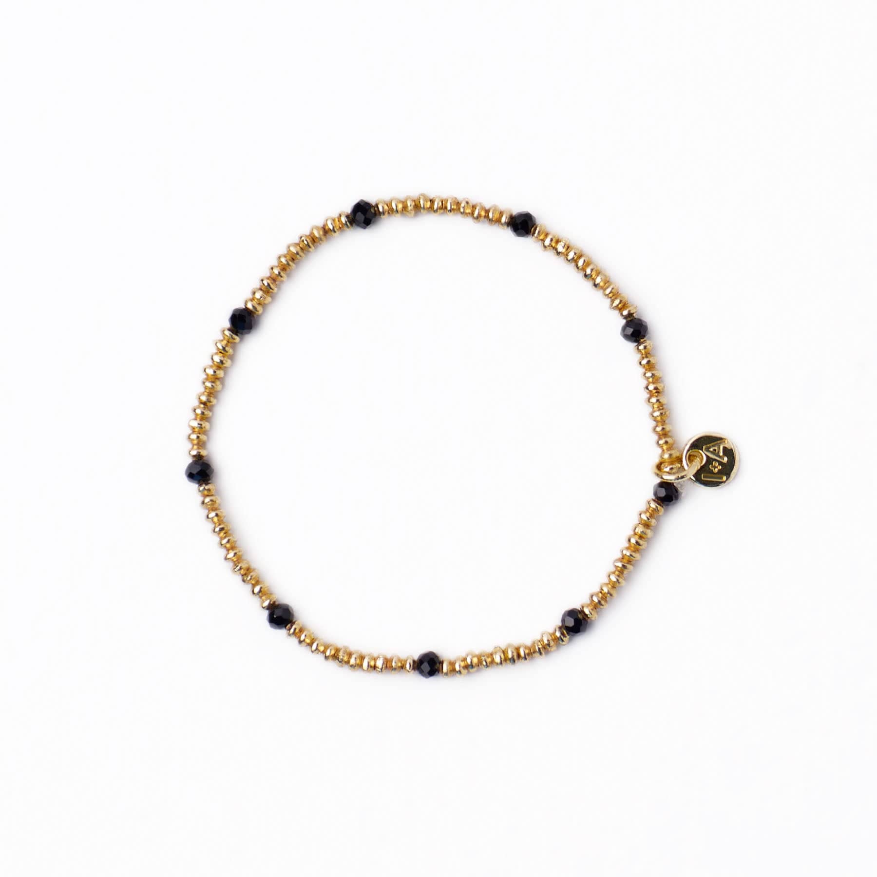 Ashley Small Brass + Crystal Stretch Bracelet Black + Gold Wholesale