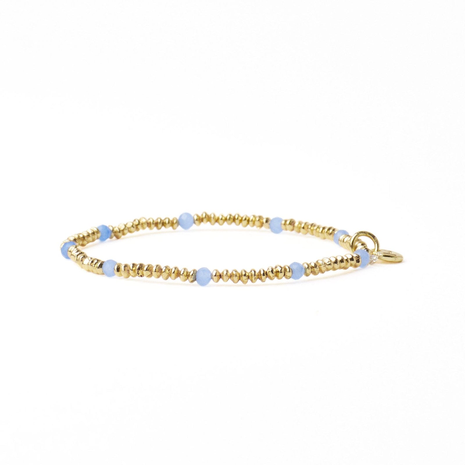 Ashley Small Brass + Crystal Stretch Bracelet Blue + Gold Wholesale