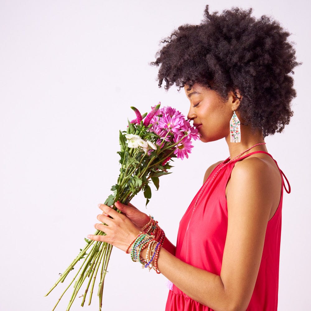 Ashley Small Brass + Crystal Stretch Bracelet Blue + Gold Wholesale