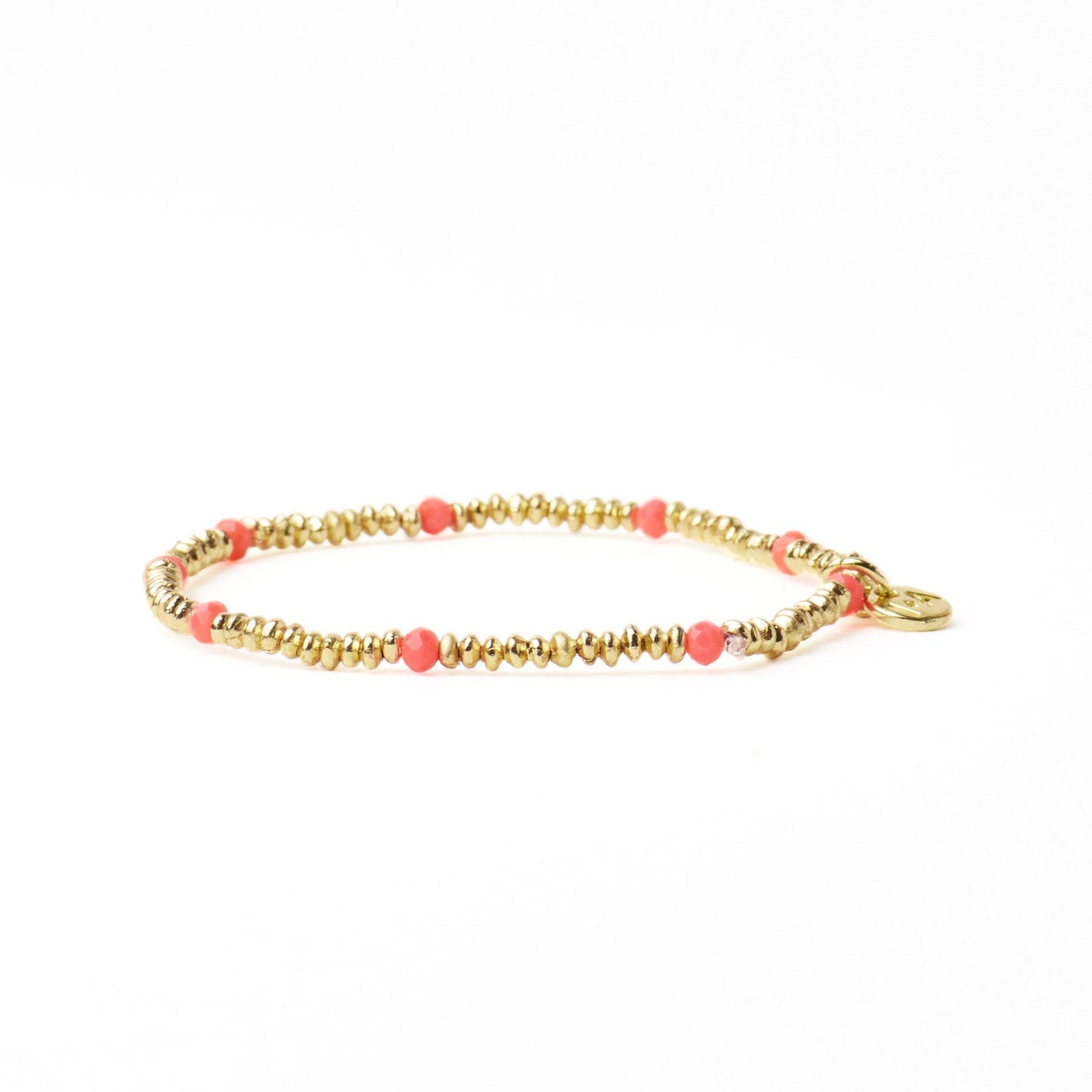 Ashley Small Brass + Crystal Stretch Bracelet Coral + Gold Wholesale