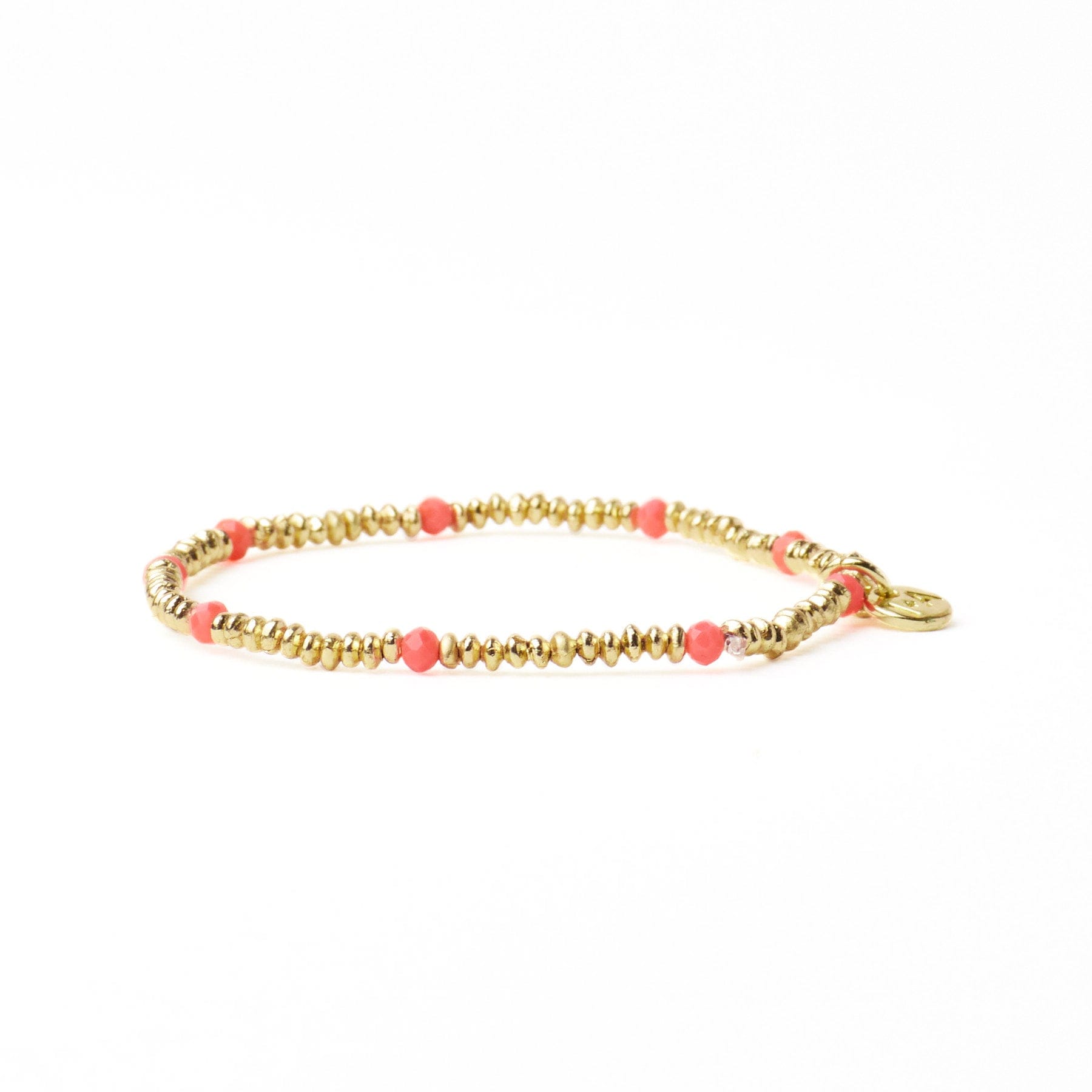 Ashley Small Brass + Crystal Stretch Bracelet Coral + Gold Wholesale