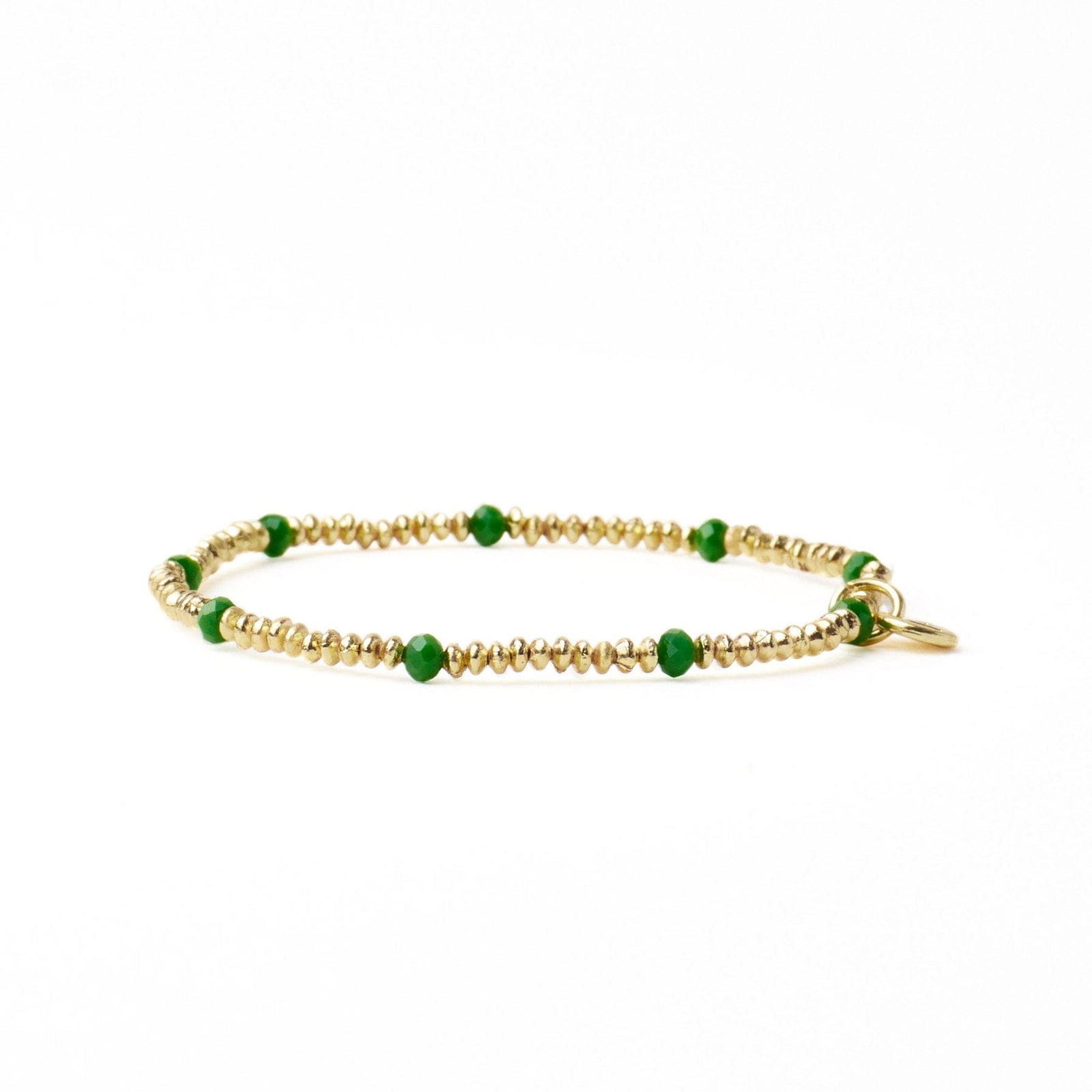 Ashley Small Brass + Crystal Stretch Bracelet Kelly Green + Gold Wholesale