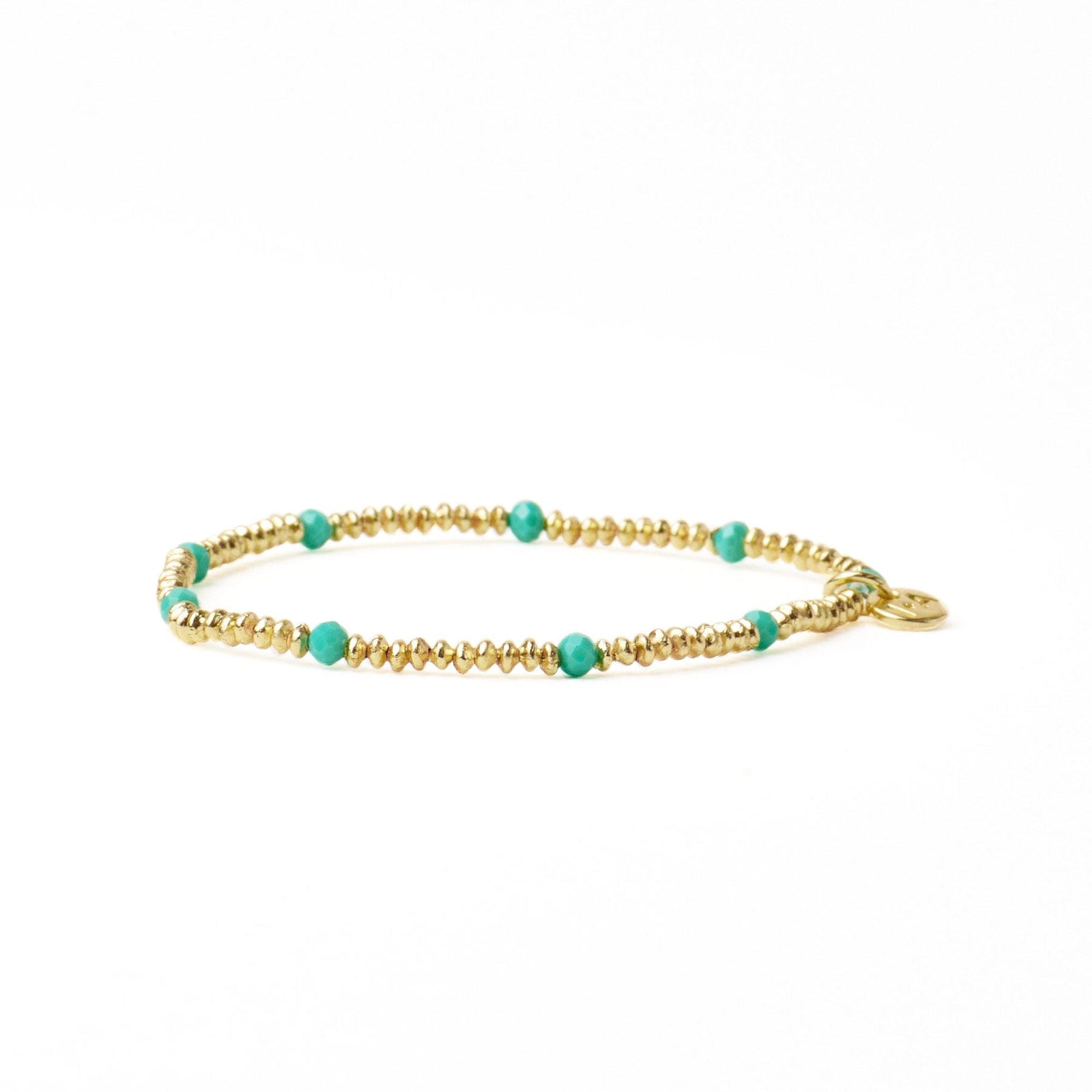 Ashley Small Brass + Crystal Stretch Bracelet Teal + Gold Wholesale