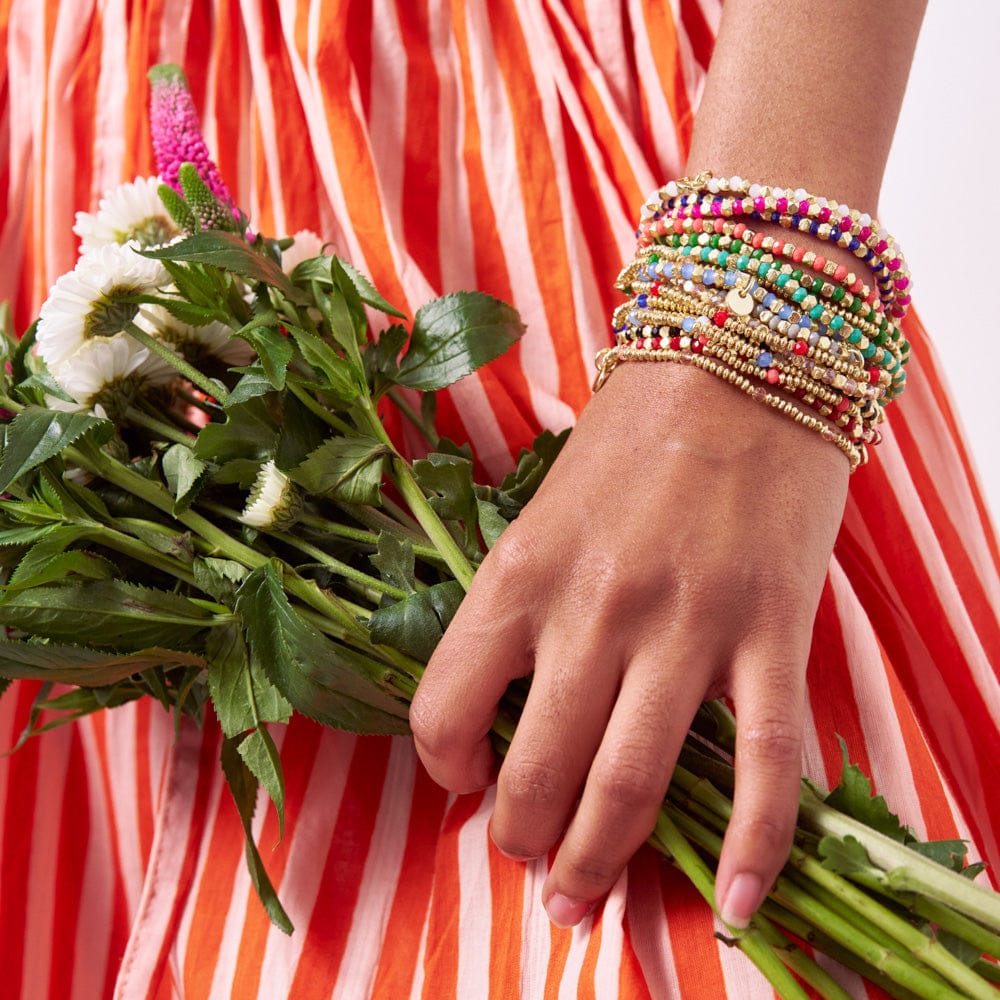 Ashley Small Brass + Crystal Stretch Bracelet Tomato + Gold Wholesale