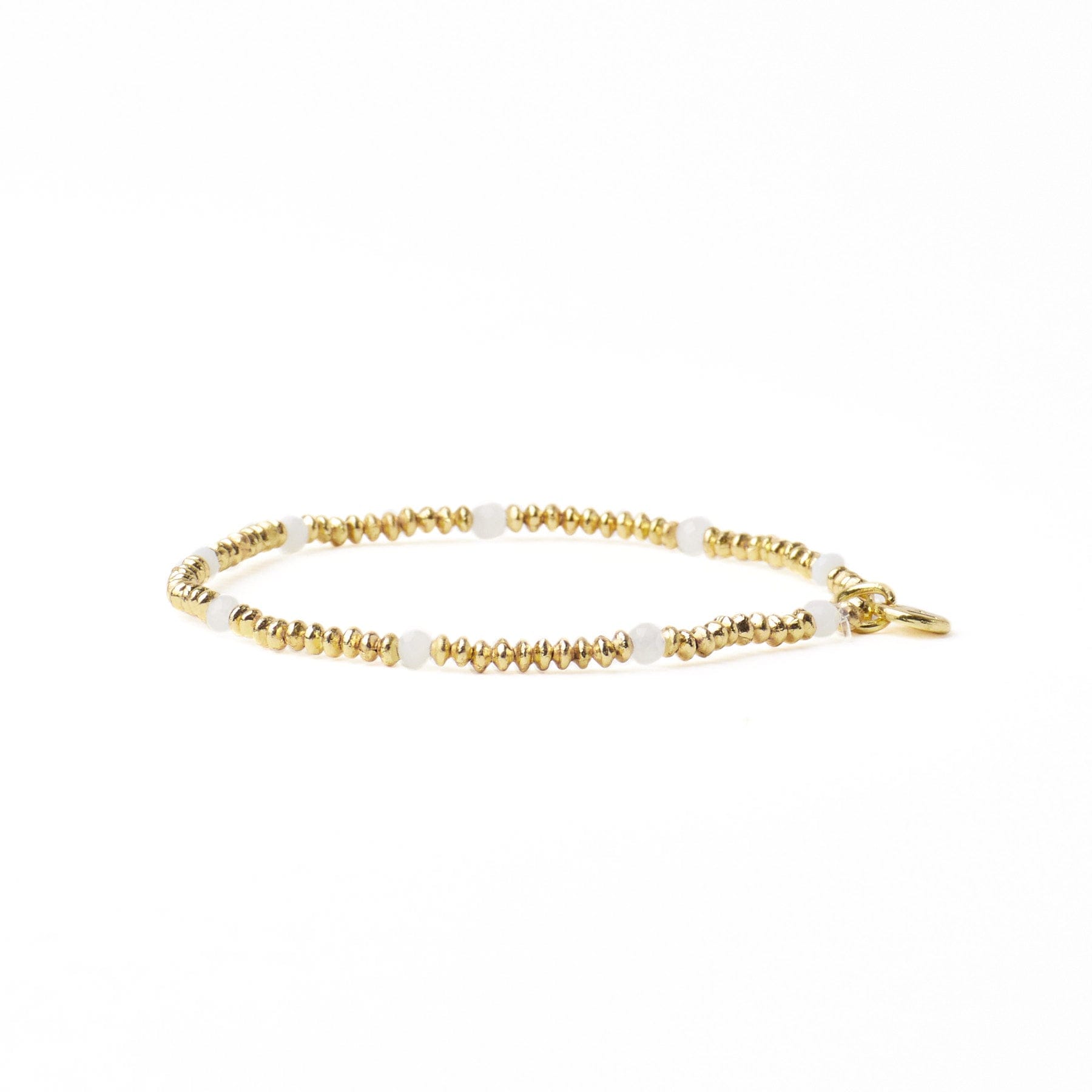 Ashley Small Brass + Crystal Stretch Bracelet White + Gold Wholesale