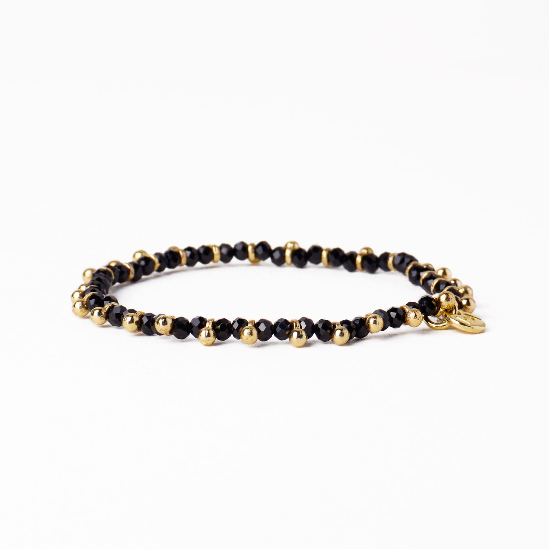 Kami Crystal With Brass Charm Stretch Bracelet Black + Gold Wholesale
