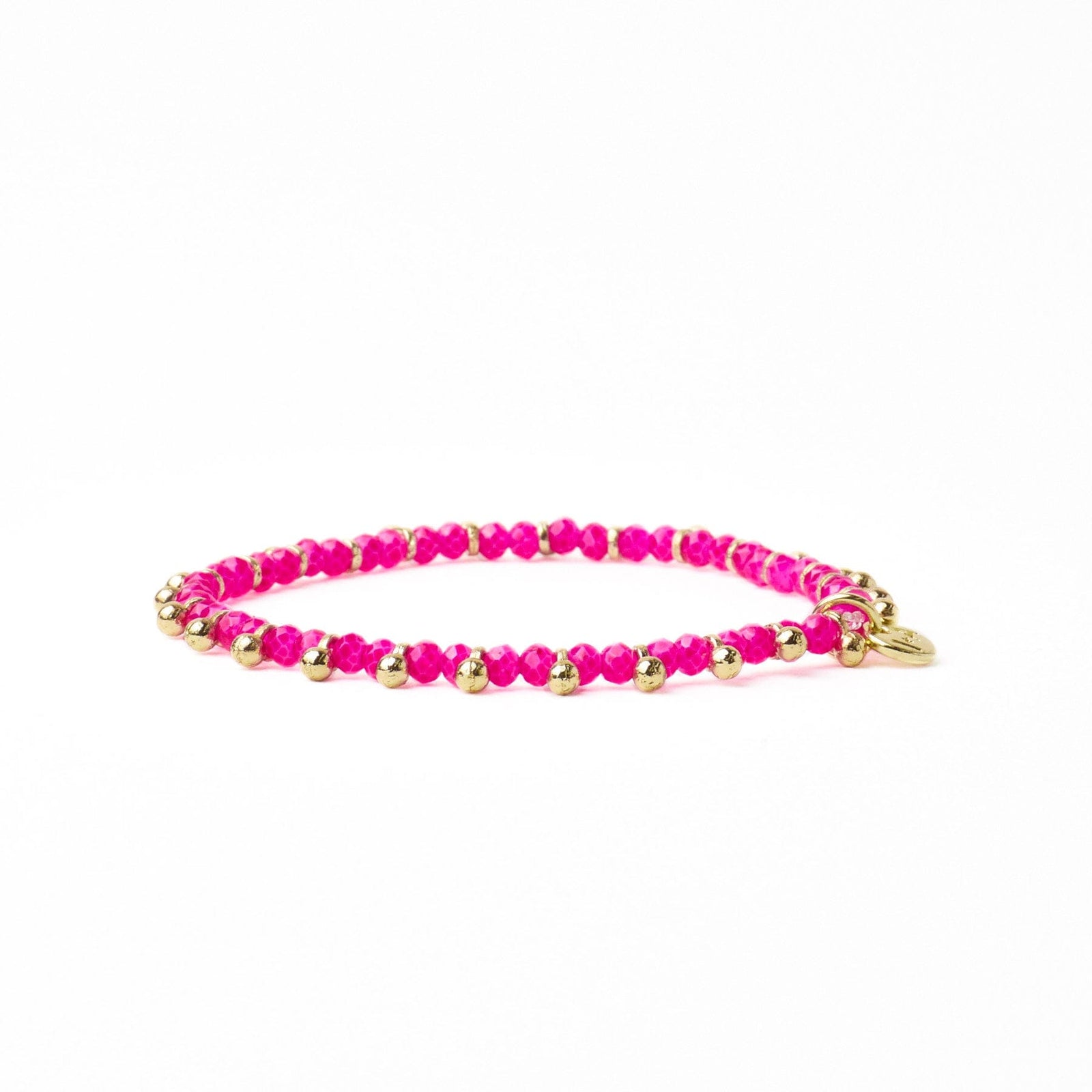 Kami Crystal With Brass Charm Stretch Bracelet Hot Pink + Gold Wholesale