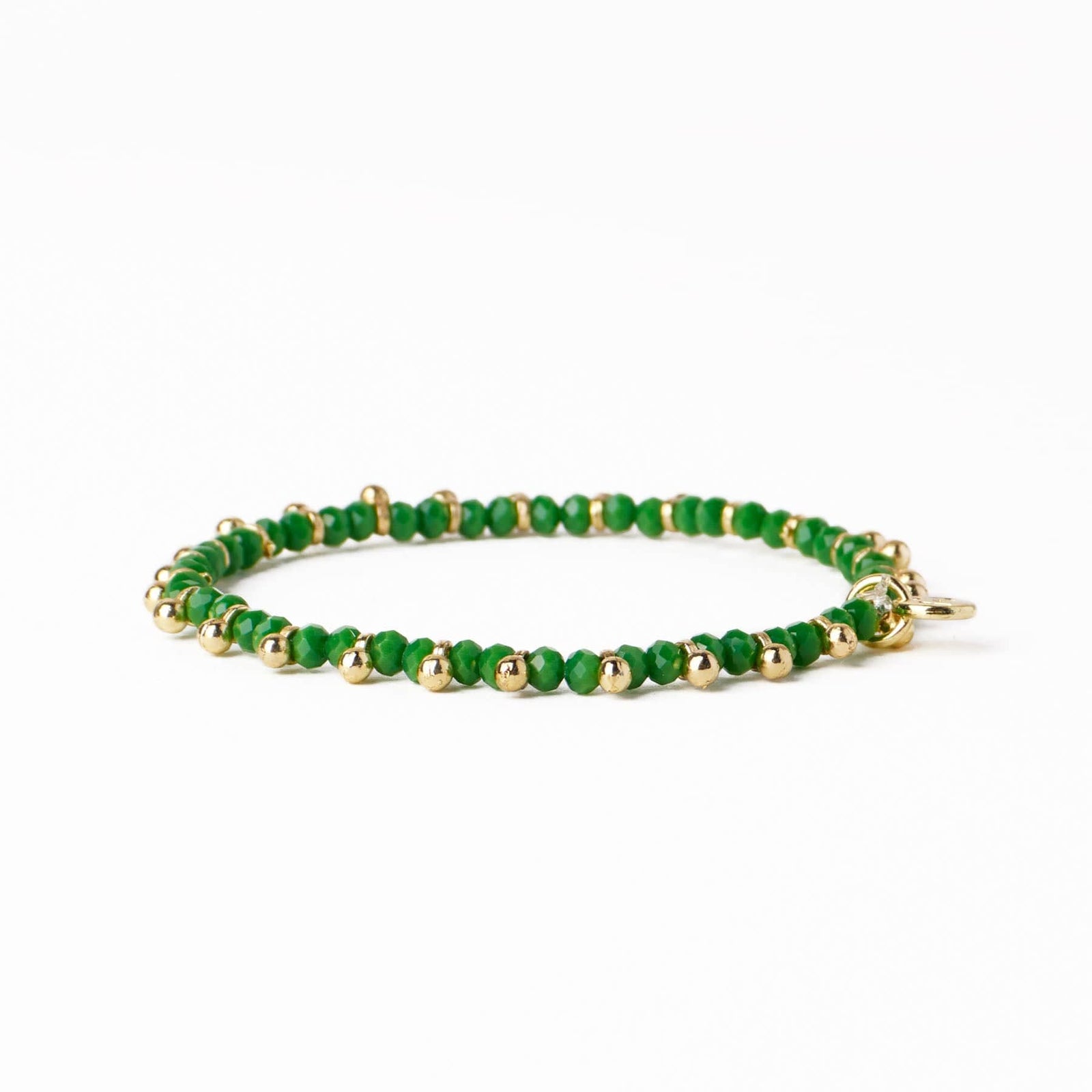 Kami Crystal With Brass Charm Stretch Bracelet Kelly Green + Gold Wholesale