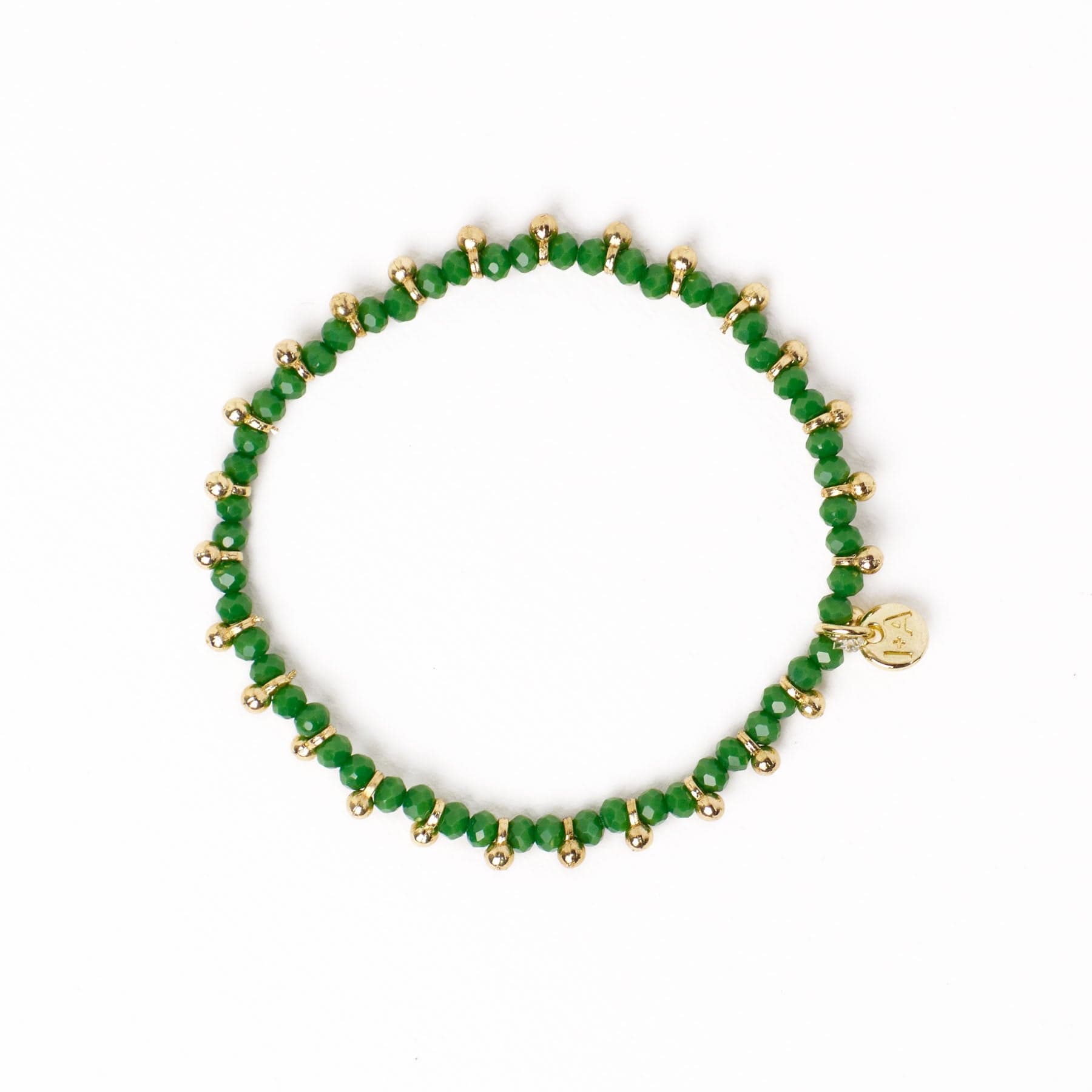 Kami Crystal With Brass Charm Stretch Bracelet Kelly Green + Gold Wholesale