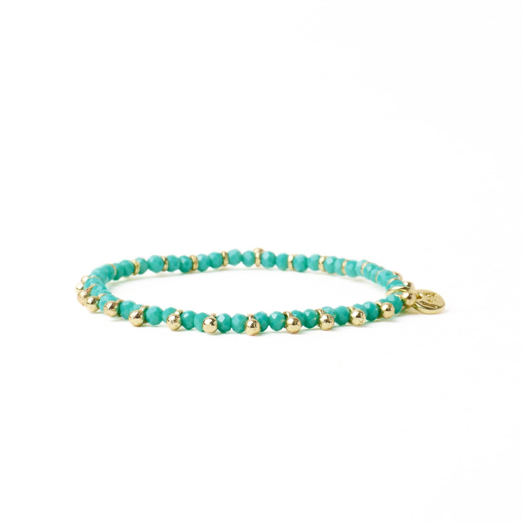 Kami Crystal With Brass Charm Stretch Bracelet Teal + Gold Wholesale