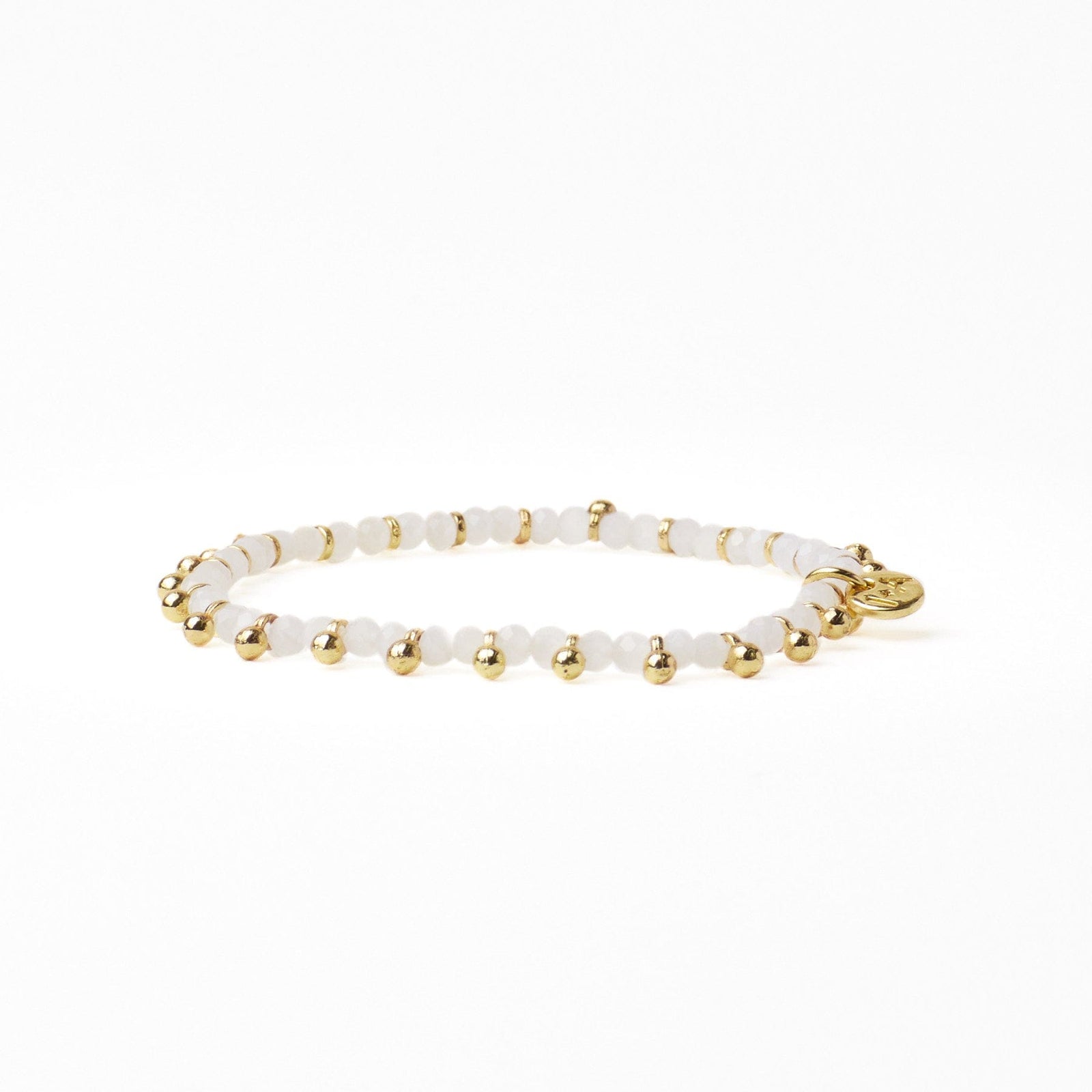 Kami Crystal With Brass Charm Stretch Bracelet White + Gold Wholesale