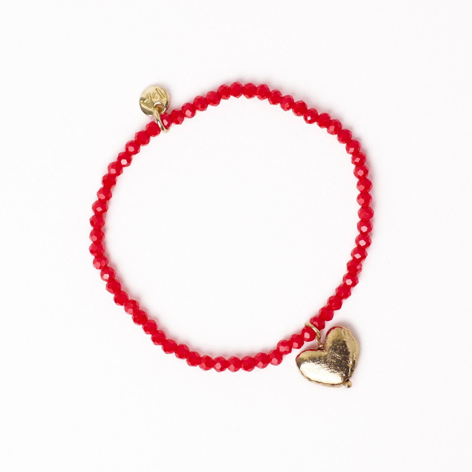 Janie Crystal Stretch Bracelet With Brass Heart Charm Tomato Wholesale