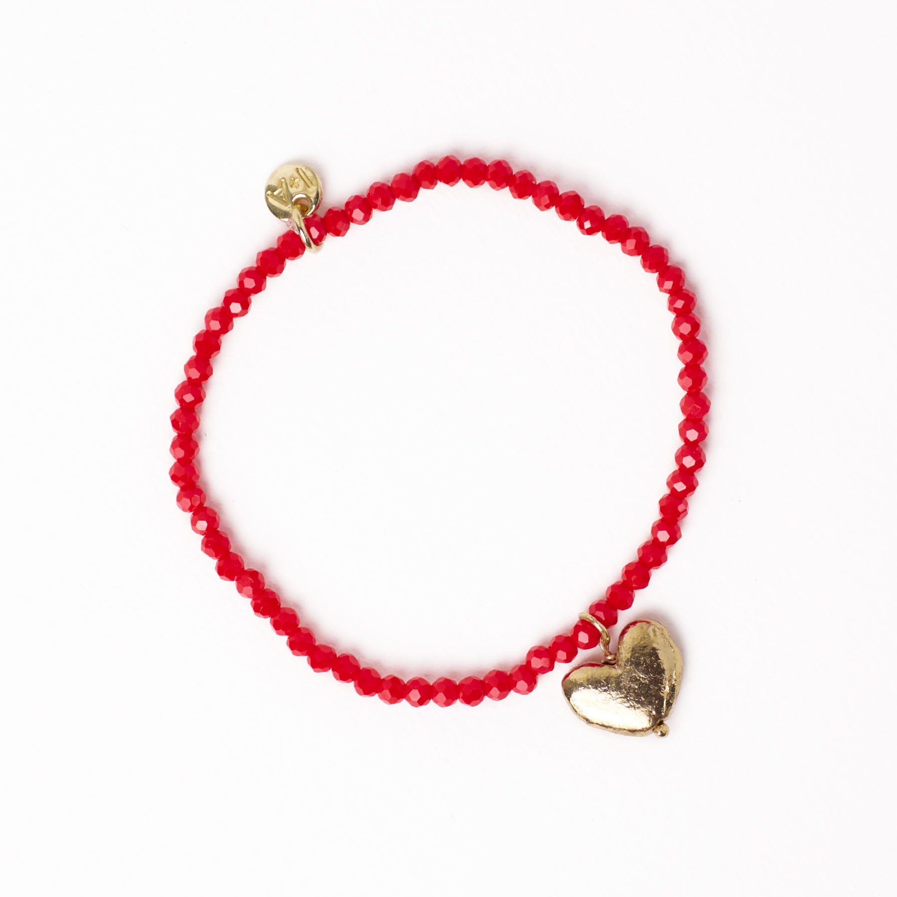 Janie Crystal Stretch Bracelet With Brass Heart Charm Tomato Wholesale