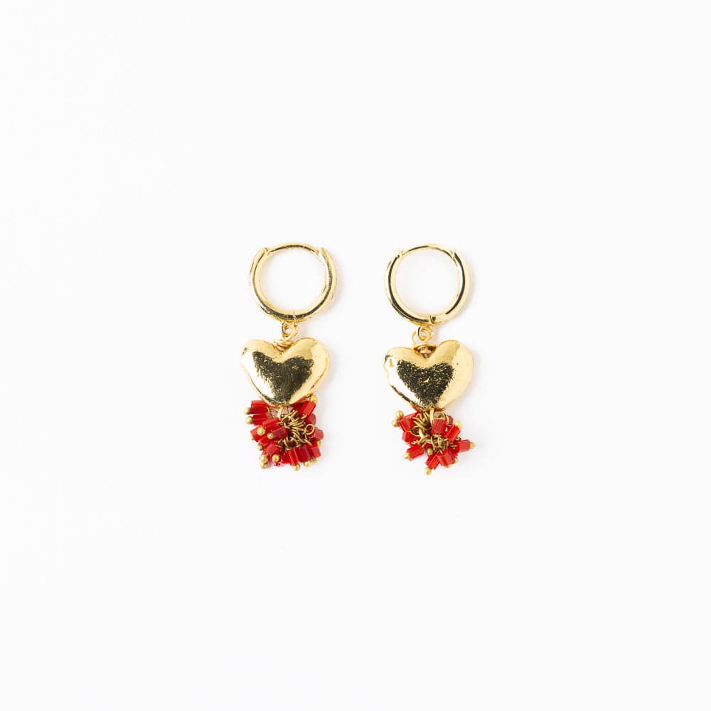 Ruby Small Brass Heart Hoop Earrings Red Wholesale