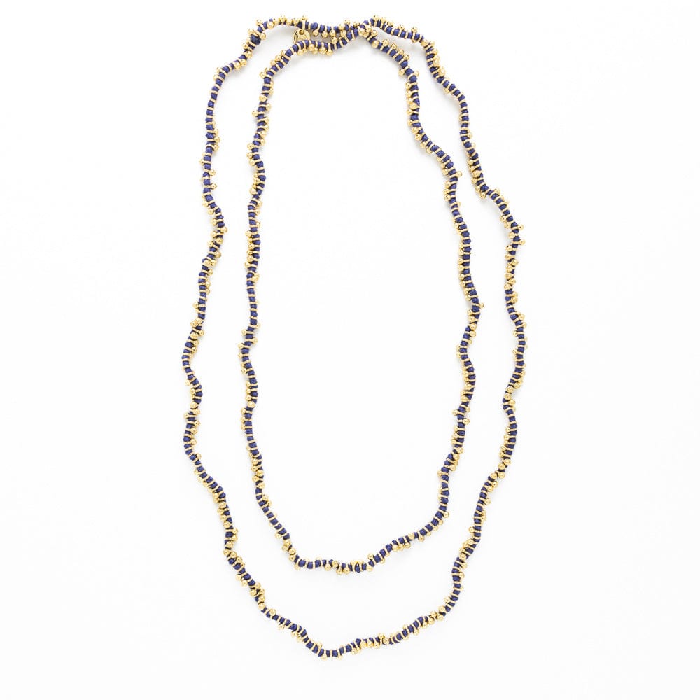Rosemary Thread With Brass Extra Long Necklace Royal Blue Wholesale