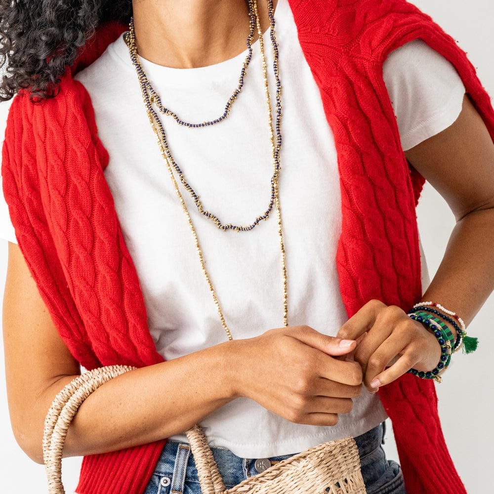 Rosemary Thread With Brass Extra Long Necklace Royal Blue Wholesale