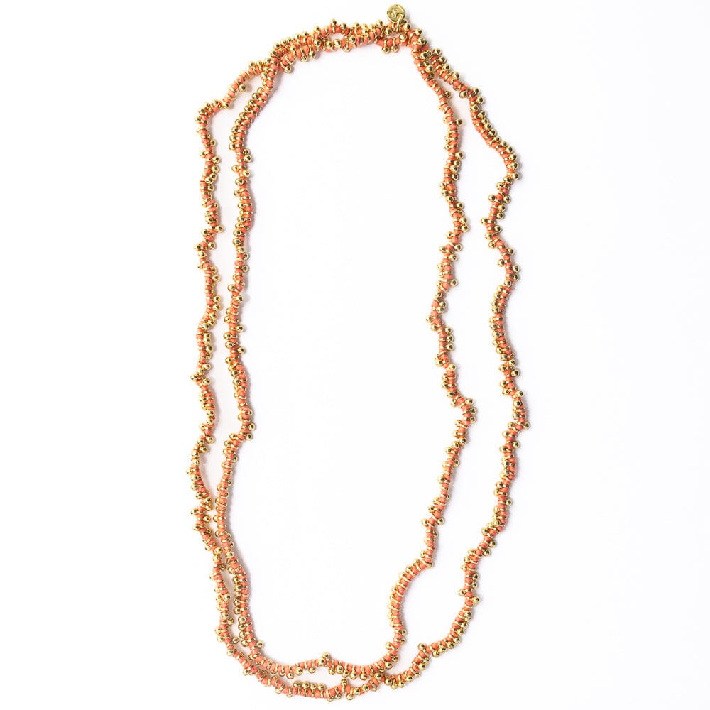 Rosemary Thread With Brass Extra Long Necklace Coral