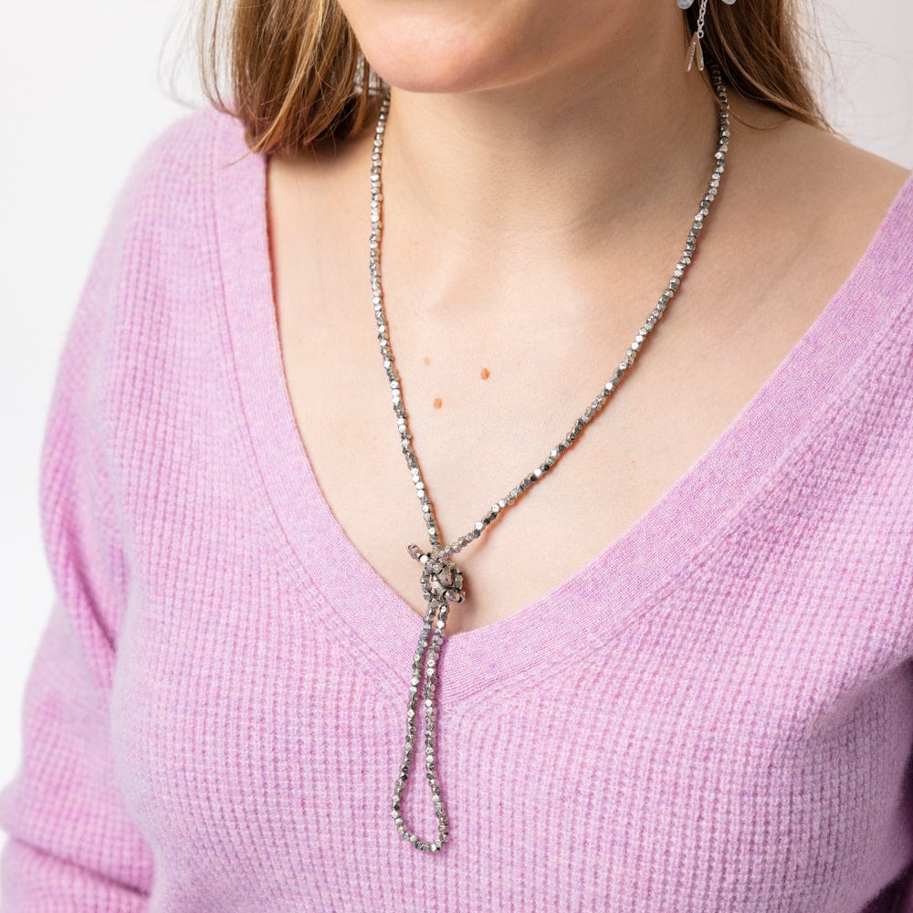 Erica Long Necklace Faceted Silver Beads
