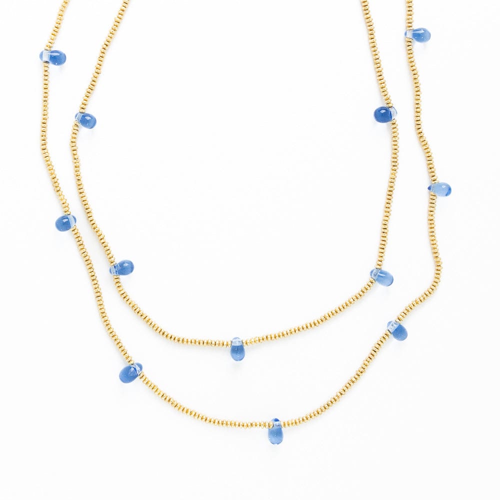 Portia Brass Necklace With Glass Beads Blue Wholesale