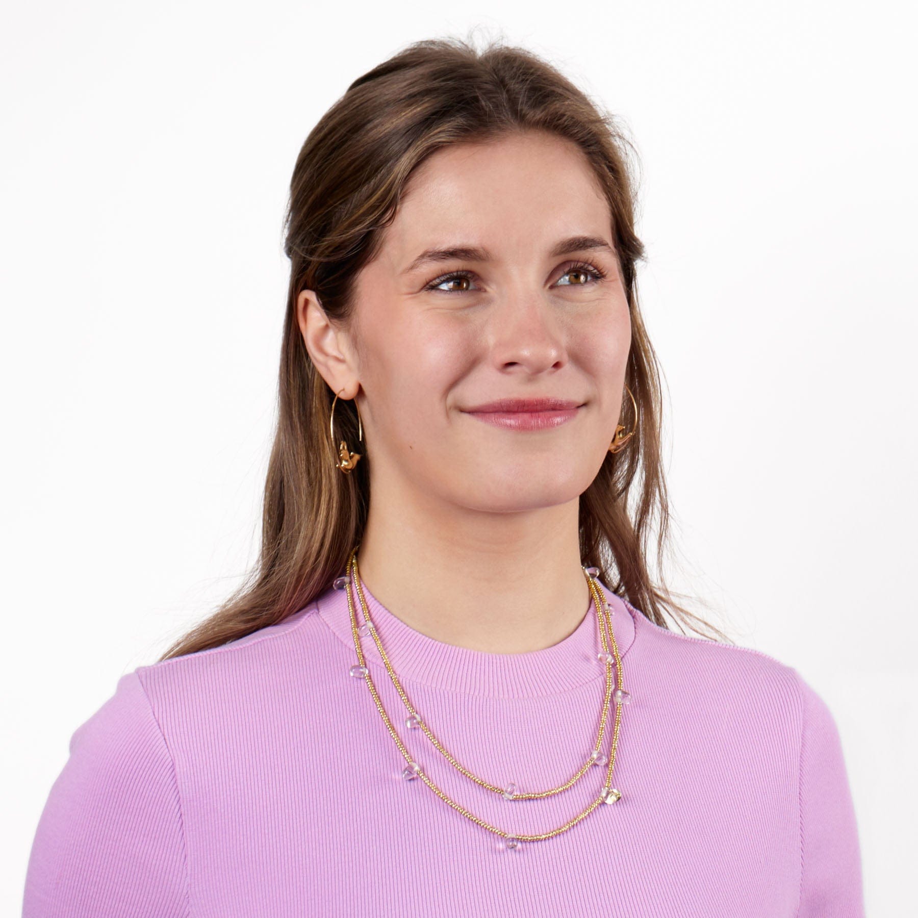 Portia Brass Necklace With Glass Beads Clear Wholesale