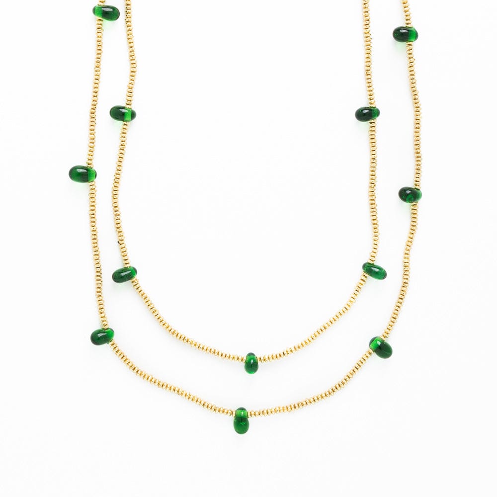 Portia Brass Necklace With Glass Beads Green Wholesale