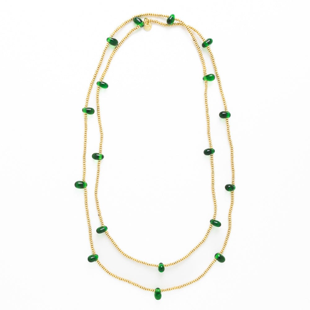 Portia Brass Necklace With Glass Beads Green Wholesale