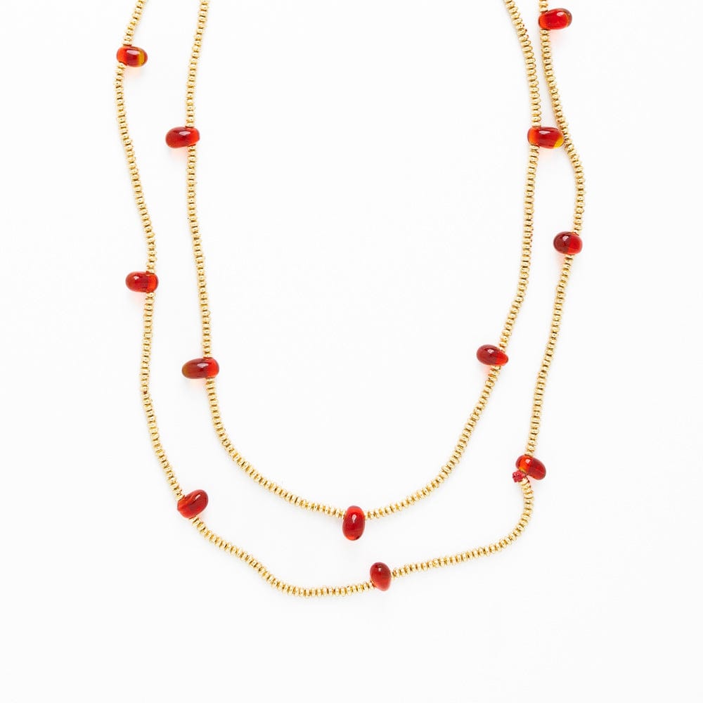 Portia Brass Necklace With Glass Beads Red Wholesale