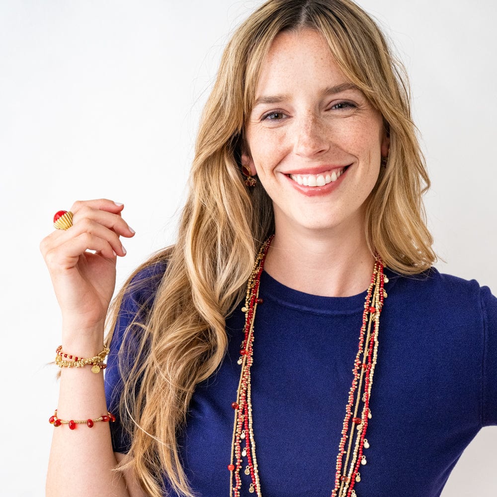 Portia Brass Necklace With Glass Beads Red Wholesale