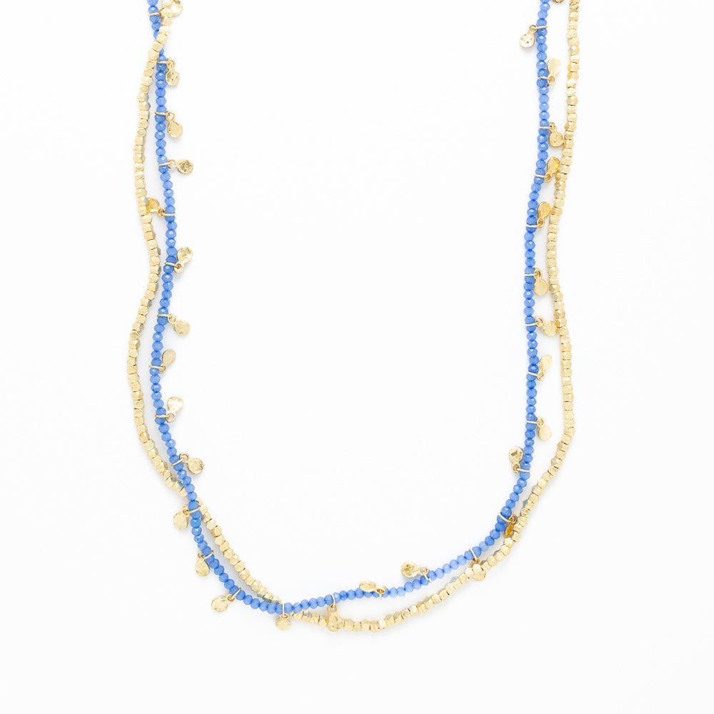 Milly Double Strand Crystal Necklace Brass + Blue Wholesale