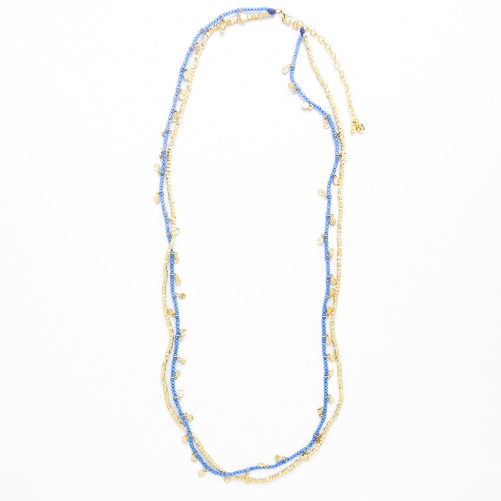 Milly Double Strand Crystal Necklace Brass + Blue Wholesale