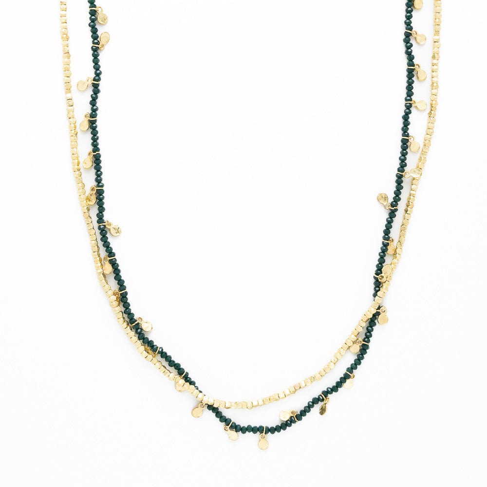 Milly Double Strand Crystal Necklace Brass + Green Wholesale