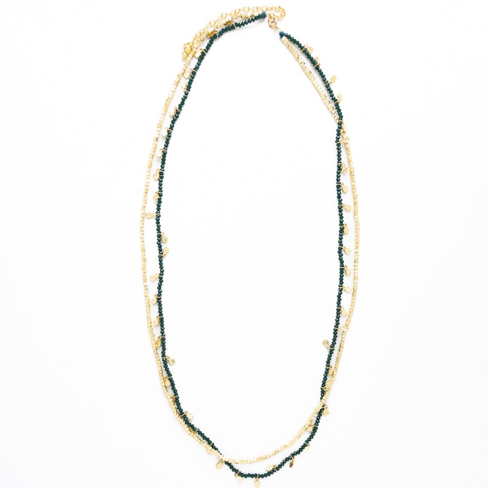 Milly Double Strand Crystal Necklace Brass + Green Wholesale